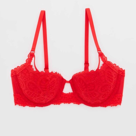 EUC Aerie American Eagle Red Show Off Coquette Lace Balconette Bra 32DD 34D - Picture 2 of 9